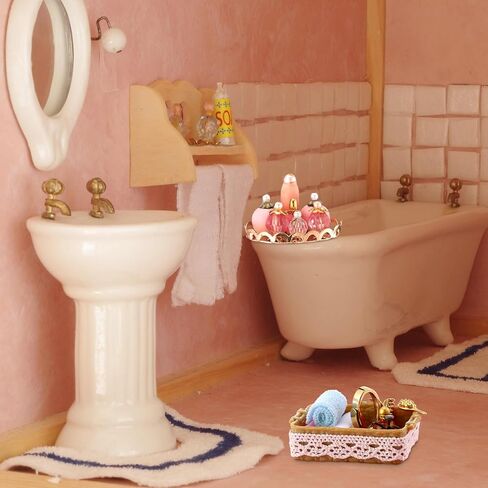 Miniature Dollhouse Bathroom Accessories Kit 1: 12 Scale Dollhouse Furniture Decoration, Dollhouse Miniature Makeup Perfume Tray, Mini Bath Basket Set, Artificial Plant, Mini Picture Frame in Saudi Arabia