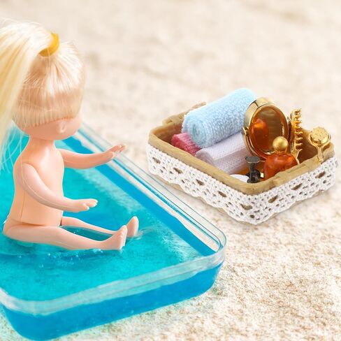 Miniature Dollhouse Bathroom Accessories Kit 1: 12 Scale Dollhouse Furniture Decoration, Dollhouse Miniature Makeup Perfume Tray, Mini Bath Basket Set, Artificial Plant, Mini Picture Frame in Saudi Arabia