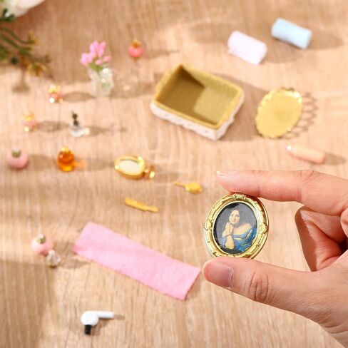 Miniature Dollhouse Bathroom Accessories Kit 1: 12 Scale Dollhouse Furniture Decoration, Dollhouse Miniature Makeup Perfume Tray, Mini Bath Basket Set, Artificial Plant, Mini Picture Frame in Saudi Arabia