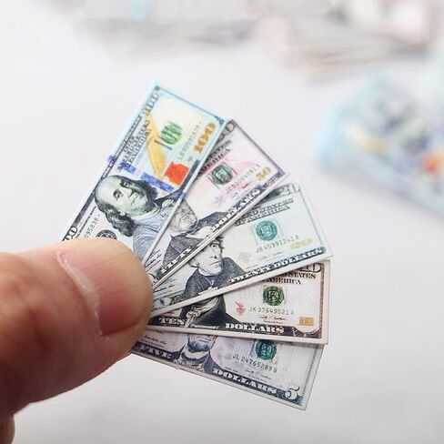 إكسسوارات ديكور بيت الدمى، زينة بيت الدمى 1:12، 100 قطعة من لعبة الدولار الورقية الصغيرة (100 دولار) in Kuwait