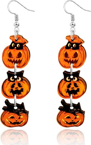 Double Side Halloween Pumpkin Earrings Pumpkin Wooden Earrings Halloween Pumpkin Triple Splice Earrings Pumpkin Dangle Earrings set for Women Girls Halloween Party Costume Jewelry Gifts in Kuwait