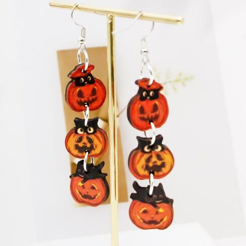 Double Side Halloween Pumpkin Earrings Pumpkin Wooden Earrings Halloween Pumpkin Triple Splice Earrings Pumpkin Dangle Earrings set for Women Girls Halloween Party Costume Jewelry Gifts in Kuwait