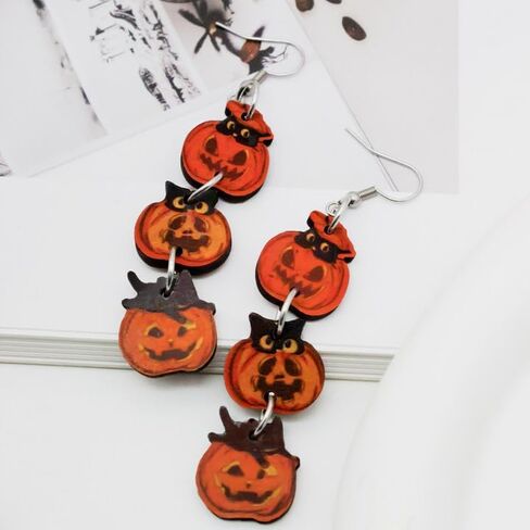 Double Side Halloween Pumpkin Earrings Pumpkin Wooden Earrings Halloween Pumpkin Triple Splice Earrings Pumpkin Dangle Earrings set for Women Girls Halloween Party Costume Jewelry Gifts in Kuwait