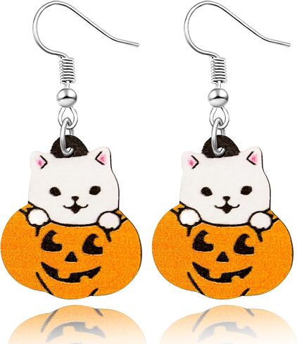 Double Side Halloween Pumpkin Earrings Pumpkin Wooden Earrings Halloween Pumpkin Triple Splice Earrings Pumpkin Dangle Earrings set for Women Girls Halloween Party Costume Jewelry Gifts in Kuwait