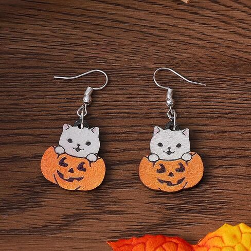 Double Side Halloween Pumpkin Earrings Pumpkin Wooden Earrings Halloween Pumpkin Triple Splice Earrings Pumpkin Dangle Earrings set for Women Girls Halloween Party Costume Jewelry Gifts in Kuwait
