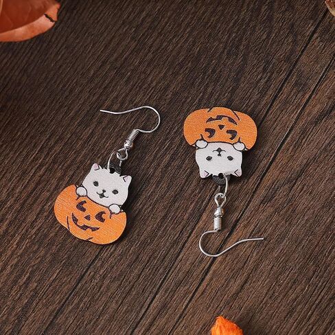 Double Side Halloween Pumpkin Earrings Pumpkin Wooden Earrings Halloween Pumpkin Triple Splice Earrings Pumpkin Dangle Earrings set for Women Girls Halloween Party Costume Jewelry Gifts in Kuwait