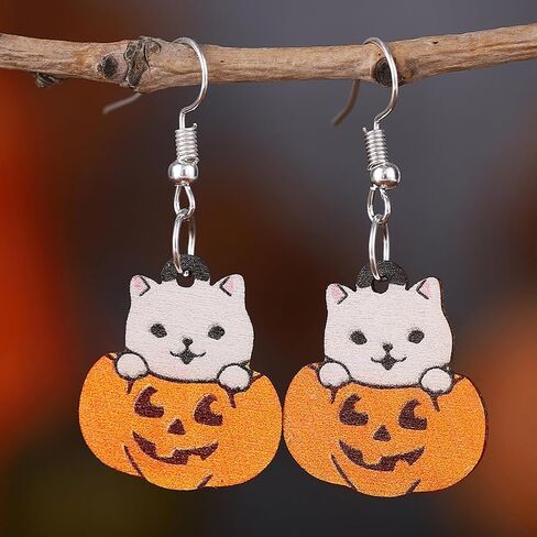Double Side Halloween Pumpkin Earrings Pumpkin Wooden Earrings Halloween Pumpkin Triple Splice Earrings Pumpkin Dangle Earrings set for Women Girls Halloween Party Costume Jewelry Gifts in Kuwait