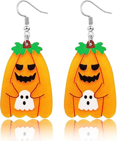 Double Side Halloween Pumpkin Earrings Pumpkin Wooden Earrings Halloween Pumpkin Triple Splice Earrings Pumpkin Dangle Earrings set for Women Girls Halloween Party Costume Jewelry Gifts in Kuwait