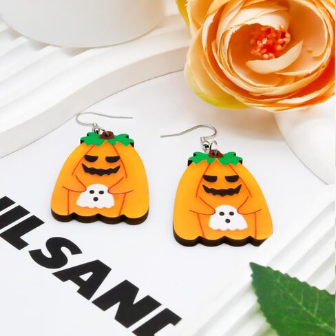 Double Side Halloween Pumpkin Earrings Pumpkin Wooden Earrings Halloween Pumpkin Triple Splice Earrings Pumpkin Dangle Earrings set for Women Girls Halloween Party Costume Jewelry Gifts in Kuwait