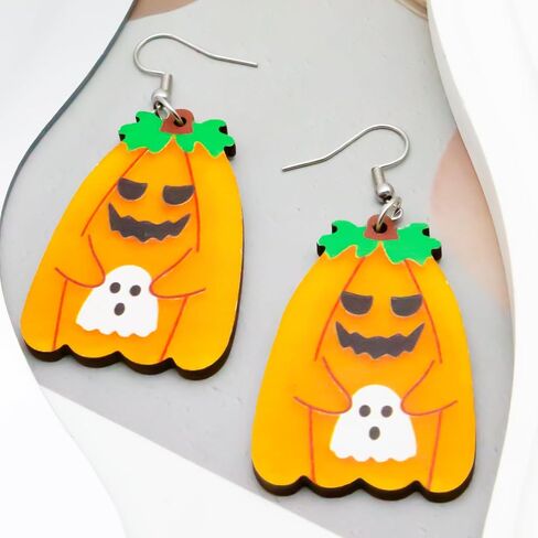 Double Side Halloween Pumpkin Earrings Pumpkin Wooden Earrings Halloween Pumpkin Triple Splice Earrings Pumpkin Dangle Earrings set for Women Girls Halloween Party Costume Jewelry Gifts in Kuwait