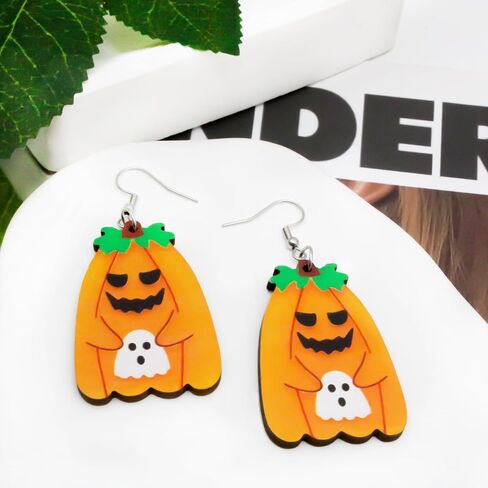 Double Side Halloween Pumpkin Earrings Pumpkin Wooden Earrings Halloween Pumpkin Triple Splice Earrings Pumpkin Dangle Earrings set for Women Girls Halloween Party Costume Jewelry Gifts in Kuwait
