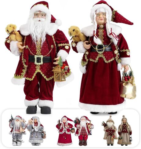 Christmas Santa Figurines, Hand Crafted Realistic Genial Santa Claus, Mr and Mrs Claus, Sled in Arms, Santa Doll, Santa Decor, Santa Toy, One Pair Two Figurines (Red/White, 18'' Inch) in Saudi Arabia