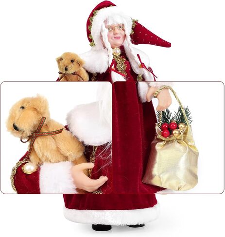 Christmas Santa Figurines, Hand Crafted Realistic Genial Santa Claus, Mr and Mrs Claus, Sled in Arms, Santa Doll, Santa Decor, Santa Toy, One Pair Two Figurines (Red/White, 18'' Inch) in Saudi Arabia