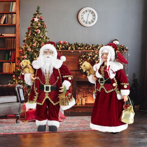 Christmas Santa Figurines, Hand Crafted Realistic Genial Santa Claus, Mr and Mrs Claus, Sled in Arms, Santa Doll, Santa Decor, Santa Toy, One Pair Two Figurines (Red/White, 18'' Inch) in Saudi Arabia