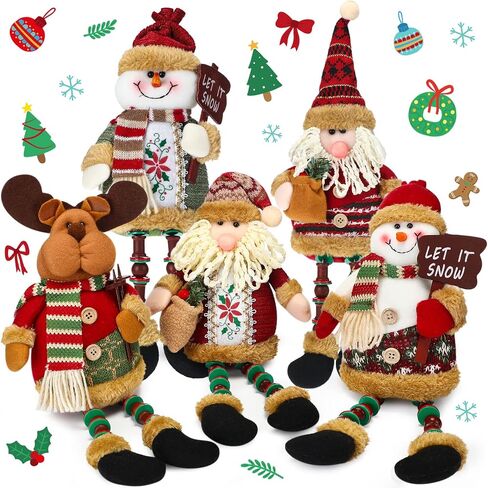Aoriher 5 Pieces Christmas Shelf Sitters Plush Santa Snowman Decorations Reindeer Christmas Table Fireplace Decorations Xmas Sitting Figurines Ornament for Indoor Home Decor in Saudi Arabia