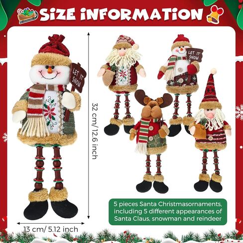 Aoriher 5 Pieces Christmas Shelf Sitters Plush Santa Snowman Decorations Reindeer Christmas Table Fireplace Decorations Xmas Sitting Figurines Ornament for Indoor Home Decor in Saudi Arabia