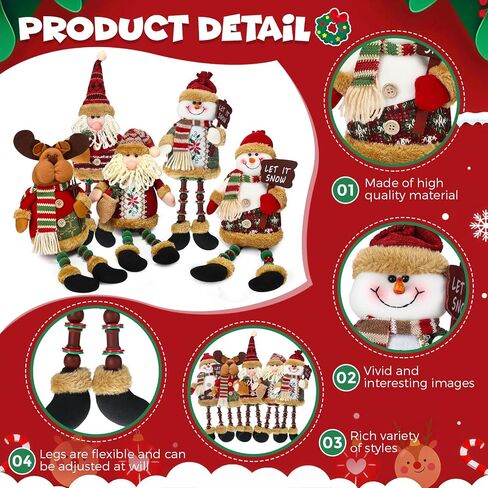 Aoriher 5 Pieces Christmas Shelf Sitters Plush Santa Snowman Decorations Reindeer Christmas Table Fireplace Decorations Xmas Sitting Figurines Ornament for Indoor Home Decor in Saudi Arabia