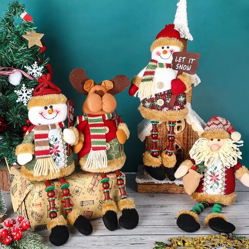 Aoriher 5 Pieces Christmas Shelf Sitters Plush Santa Snowman Decorations Reindeer Christmas Table Fireplace Decorations Xmas Sitting Figurines Ornament for Indoor Home Decor in Saudi Arabia