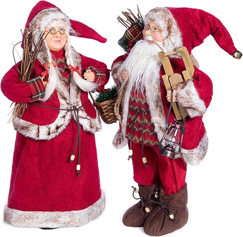 Christmas Santa Figurines, Hand Crafted Realistic Genial Santa Claus, Mr and Mrs Claus, Sled in Arms, Santa Doll, Santa Decor, Santa Toy, One Pair Two Figurines (Red/White, 18'' Inch) in Saudi Arabia
