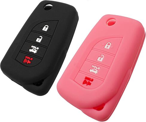 Silicone Key Fob Cover Fit for Toyota Camry Corolla GR Corolla Flip 4 Buttons | Car Accessories | Remote Key Protection Case - Black & Pink in Saudi Arabia
