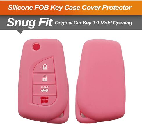 Silicone Key Fob Cover Fit for Toyota Camry Corolla GR Corolla Flip 4 Buttons | Car Accessories | Remote Key Protection Case - Black & Pink in Saudi Arabia