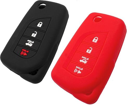 Silicone Key Fob Cover Fit for Toyota Camry Corolla GR Corolla Flip 4 Buttons | Car Accessories | Remote Key Protection Case - Black & Pink in Saudi Arabia