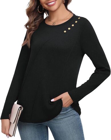 DILIUXING Womens Long Sleeves Tunic Tops Casual Work Cute Pleated Crew Neck T Shirts Dressy Fashion Blouses in Saudi Arabia