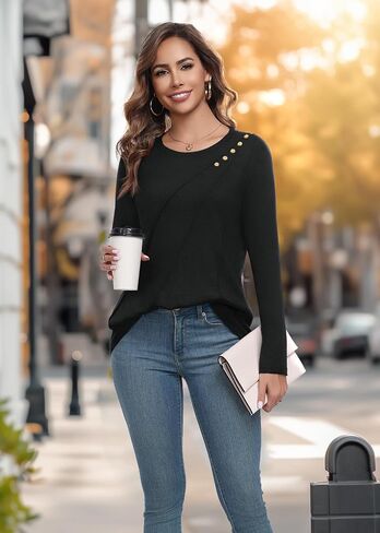 DILIUXING Womens Long Sleeves Tunic Tops Casual Work Cute Pleated Crew Neck T Shirts Dressy Fashion Blouses in Saudi Arabia