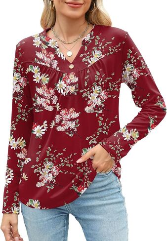 Micoson Women's Long Sleeve Blouses Dressy Casual 2024 Fall Winter Henley V Neck Tunic Tops Button Shirts in Saudi Arabia