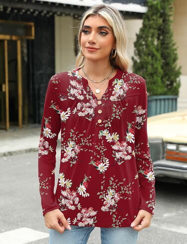Micoson Women's Long Sleeve Blouses Dressy Casual 2024 Fall Winter Henley V Neck Tunic Tops Button Shirts in Saudi Arabia