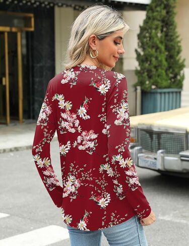 Micoson Women's Long Sleeve Blouses Dressy Casual 2024 Fall Winter Henley V Neck Tunic Tops Button Shirts in Saudi Arabia