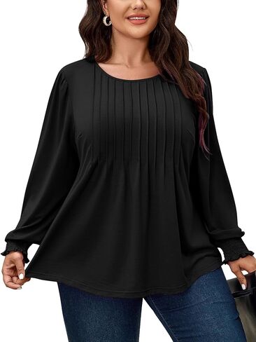 بلايز نسائية بمقاسات كبيرة وأكمام طويلة، وبلوزة تونيك فضفاضة ورقبة دائرية، ومطويات in Kuwait