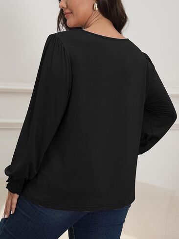 بلايز نسائية بمقاسات كبيرة وأكمام طويلة، وبلوزة تونيك فضفاضة ورقبة دائرية، ومطويات in Kuwait