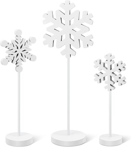 3 Pcs Christmas Snowflake Table Decorations Tall Standing Snowflake Decor Wood Sign Snowflake Block Winter Wooden Xmas Standing Table Sign Christmas Fireplace Decoration for Xmas Party (Snowflake) in Saudi Arabia