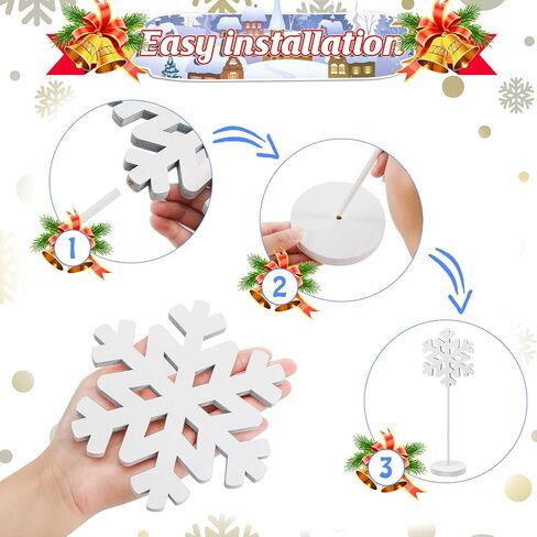 3 Pcs Christmas Snowflake Table Decorations Tall Standing Snowflake Decor Wood Sign Snowflake Block Winter Wooden Xmas Standing Table Sign Christmas Fireplace Decoration for Xmas Party (Snowflake) in Saudi Arabia