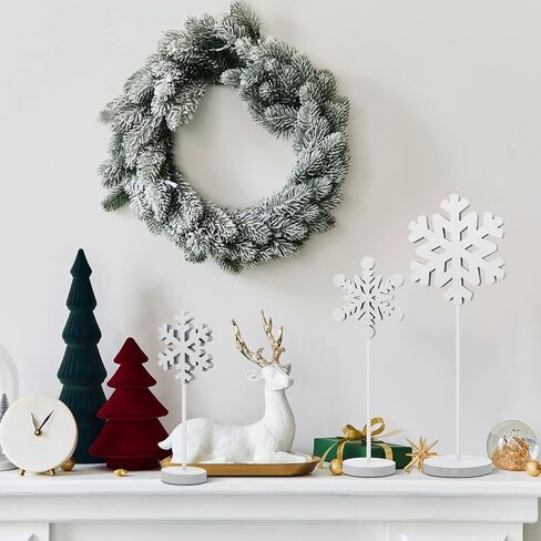 3 Pcs Christmas Snowflake Table Decorations Tall Standing Snowflake Decor Wood Sign Snowflake Block Winter Wooden Xmas Standing Table Sign Christmas Fireplace Decoration for Xmas Party (Snowflake) in Saudi Arabia
