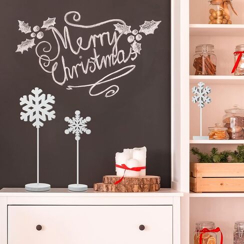 3 Pcs Christmas Snowflake Table Decorations Tall Standing Snowflake Decor Wood Sign Snowflake Block Winter Wooden Xmas Standing Table Sign Christmas Fireplace Decoration for Xmas Party (Snowflake) in Saudi Arabia