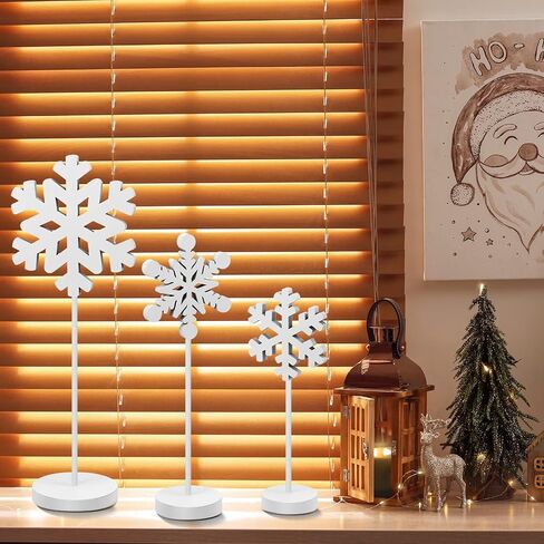 3 Pcs Christmas Snowflake Table Decorations Tall Standing Snowflake Decor Wood Sign Snowflake Block Winter Wooden Xmas Standing Table Sign Christmas Fireplace Decoration for Xmas Party (Snowflake) in Saudi Arabia