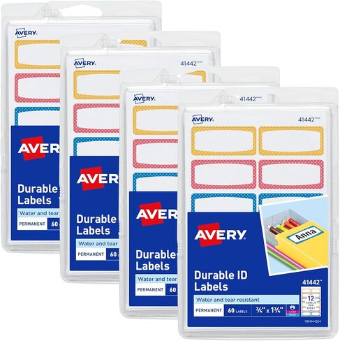 ملصقات Avery متينة لمعدات الأطفال، 3/4 بوصة × 1-3/4 بوصة، ألوان حدود متنوعة، ملصقات مقاومة للماء، 4 عبوات، 240 ملصق مستطيل إجمالي (21944) in Saudi Arabia