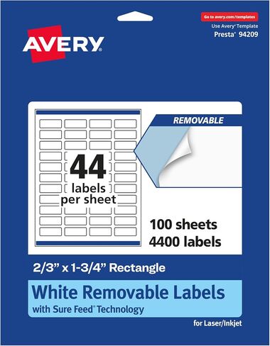 ملصقات مستطيلة قابلة للإزالة باللون الأبيض غير اللامع من Avery مع تقنية التغذية المؤكدة، طباعة على الحافة، 2/3 بوصة × 1-3/4 بوصة، 1,100 ملصق قابل للإزالة، ملصقات قابلة للطباعة بالليزر/نفث الحبر in Saudi Arabia