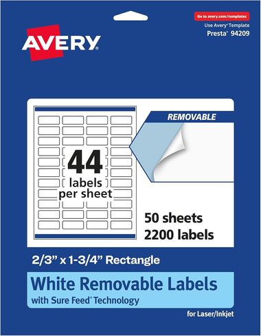 ملصقات مستطيلة قابلة للإزالة باللون الأبيض غير اللامع من Avery مع تقنية التغذية المؤكدة، طباعة على الحافة، 2/3 بوصة × 1-3/4 بوصة، 1,100 ملصق قابل للإزالة، ملصقات قابلة للطباعة بالليزر/نفث الحبر in Saudi Arabia