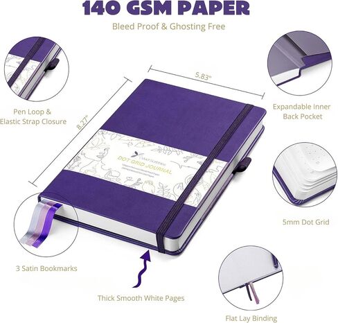 Dotted Journal – 140gsm Bleed Proof Thick White Paper – 200 Numbered Dot Grid Pages – 5.8 x 8.3 inch Bullet Dotted Notebook in Kuwait