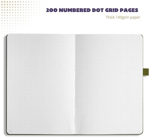 Dotted Journal – 140gsm Bleed Proof Thick White Paper – 200 Numbered Dot Grid Pages – 5.8 x 8.3 inch Bullet Dotted Notebook in Kuwait