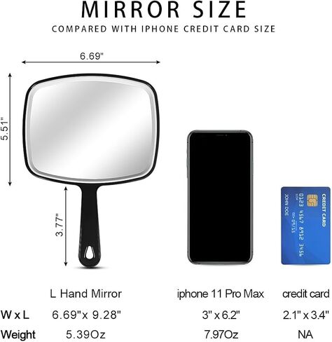 Nothers Large Wall Mount Hand Mirror with Handle, for Vanity Makeup Home Salon Travel Use (Square Black 10.3inx7.3in) in Saudi Arabia