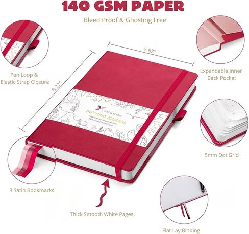 Dotted Journal – 140gsm Bleed Proof Thick White Paper – 200 Numbered Dot Grid Pages – 5.8 x 8.3 inch Bullet Dotted Notebook in Kuwait