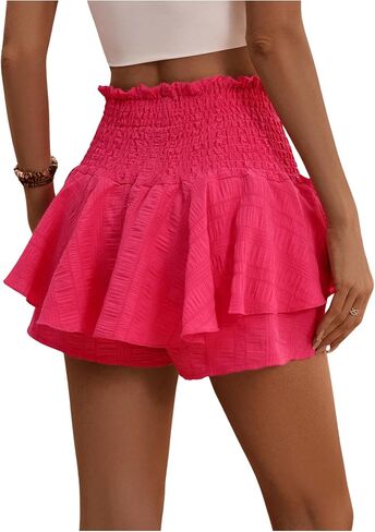 MakeMeChic Women's Drawstring Waist Shirred Summer Shorts Ruffle Layer Flowy Skort Shorts in Saudi Arabia