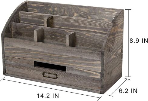 Distressed Rustic Wooden Office Desk Organizer 5 Compartment with 2 Drawer &Counter Desk Tabletop Desktop Mail Rack, Pens, Notebooks, Folders, Pencils and Office Supplie(black) in Saudi Arabia