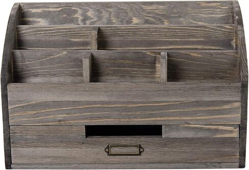 Distressed Rustic Wooden Office Desk Organizer 5 Compartment with 2 Drawer &Counter Desk Tabletop Desktop Mail Rack, Pens, Notebooks, Folders, Pencils and Office Supplie(black) in Saudi Arabia