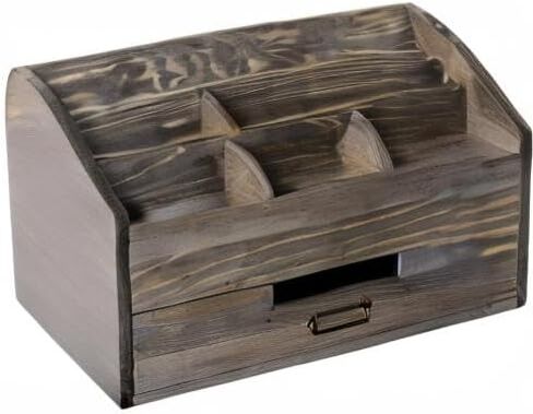 Distressed Rustic Wooden Office Desk Organizer 5 Compartment with 2 Drawer &Counter Desk Tabletop Desktop Mail Rack, Pens, Notebooks, Folders, Pencils and Office Supplie(black) in Saudi Arabia