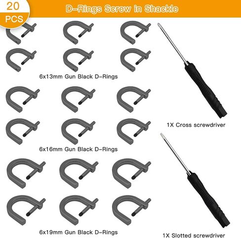 Oubaka 18Pcs D-Rings Screw in Shackle,3 Size Horseshoe U Shape D Ring Screw in Shackle Semicircle D Ring with 2Pcs Screwdriver DIY Leather Strap Craft Purse Replacement(Gun Black) in Kuwait